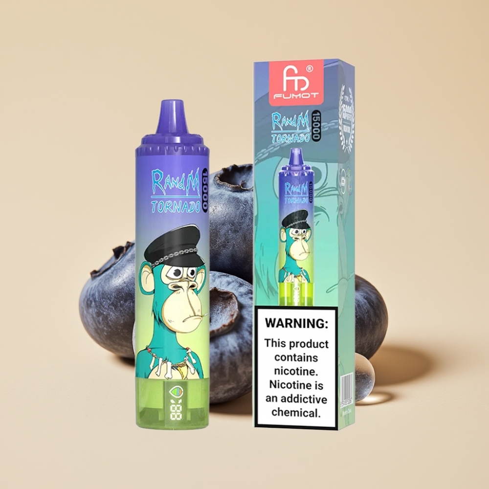 RandM Fumot Tornado 15000 Puffs Dispozabil Vape Borovnica Bubica Gum sa LCD Ekranom i Type-C Punjenjem