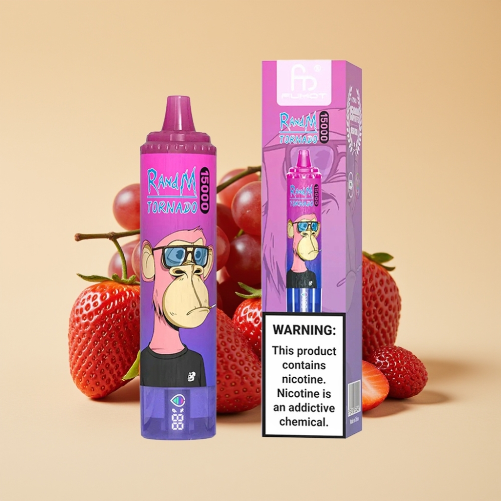 RandM Fumot Tornado 15000 Puffs Dispozabil Vape Jagoda Grožđe 25ml 850mAh Type-C Mesh Coil