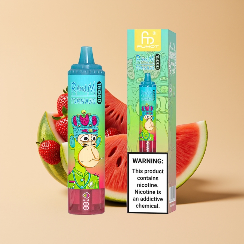 RandM Fumot Tornado 15000 Puffs Dispozabil Vape Jagoda Lubenica sa LCD Ekranom i Mesh Coil