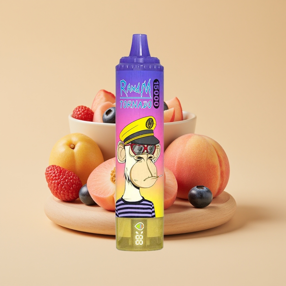 RandM Fumot Tornado 15000 Puffs Jednokratni Vape Brestika Jagoda Bombonica sa LCD ekranom, Mesh Coil, 25ml, Type-C punjenje