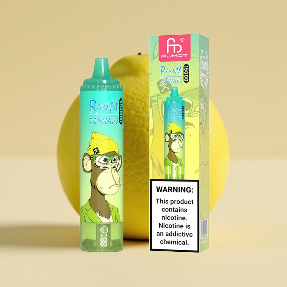 RandM Fumot Tornado 15000 Puffs Jednokratni Vape Limun-Lajm sa LCD ekranom, Mesh Coil i Type-C punjenjem