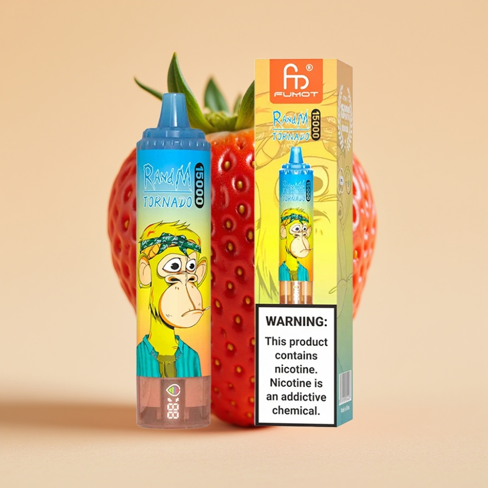RandM Fumot Tornado 15000 Pufova Jednokratni Vape Jagoda sa LCD Ekranom i Mesh Coil