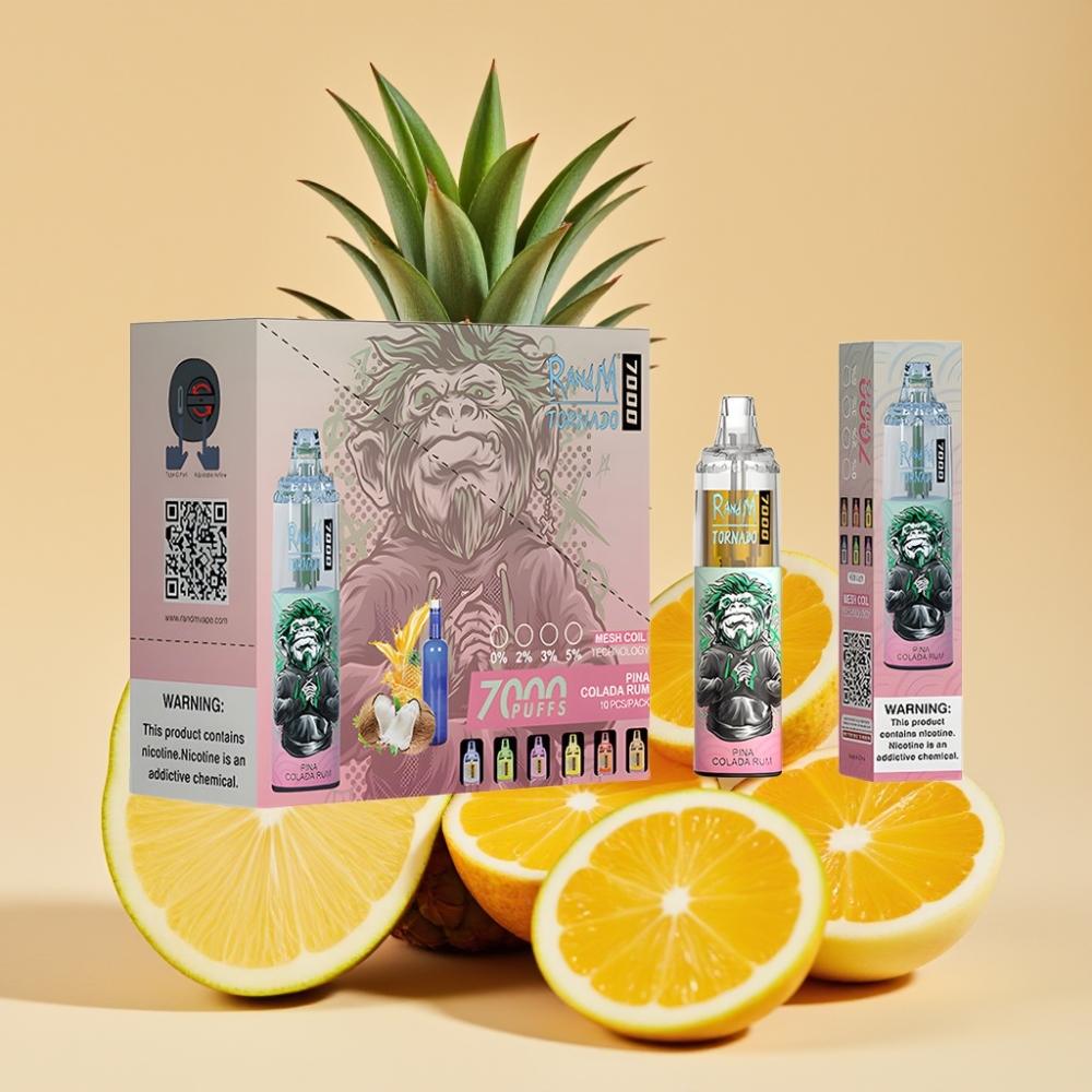 RandM Fumot Tornado 7000 Jednokratni Vape 14ML 850MAH Mesh Coil Type-C Pina Colada Rum