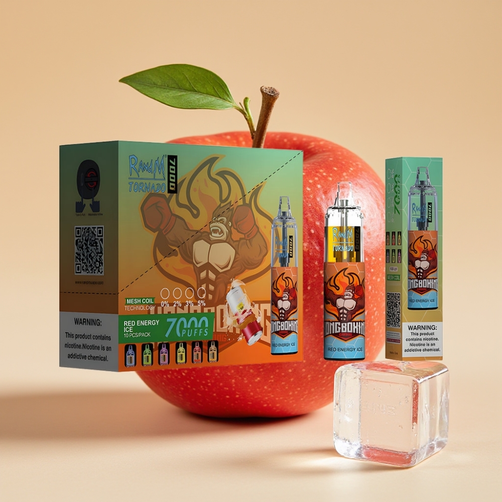 RandM Fumot Tornado 7000 Jednokratni Vape 14ML 850MAH Mesh Coil Type-C RGB Air-Adjustable Crvena Energija Led
