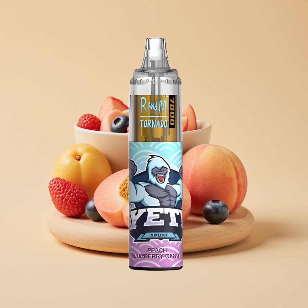 RandM Fumot Tornado 7000 Jednokratni Vape - 14ML, 850MAH, Peach Blueberry Candy, RGB Light