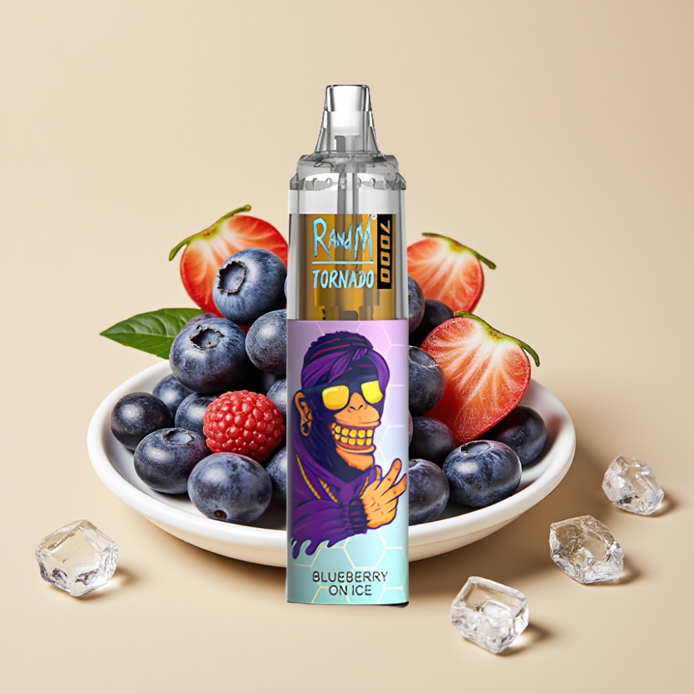 RandM Fumot Tornado 7000 Puffs Jednokratni Vape Borovnica Na Ledu, 14ML, Mesh Coil, Type-C, RGB