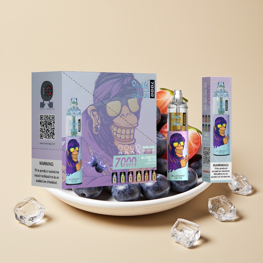 RandM Fumot Tornado 7000 Puffs Jednokratni Vape Borovnica Na Ledu, 14ML, Mesh Coil, Type-C, RGB