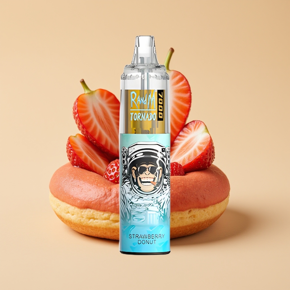 RandM Fumot Tornado 7000 Puffs Jednokratni Vape Jagodna Krofna, 14ML, Mesh Coil, Type-C, RGB
