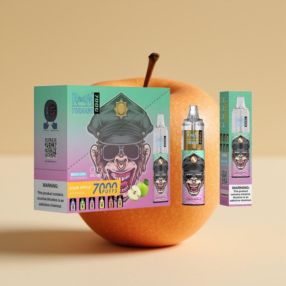 RandM Fumot Tornado 7000 Puffs Jednokratni Vape Kisela Jabuka, 14ML, Mesh Coil, RGB Light