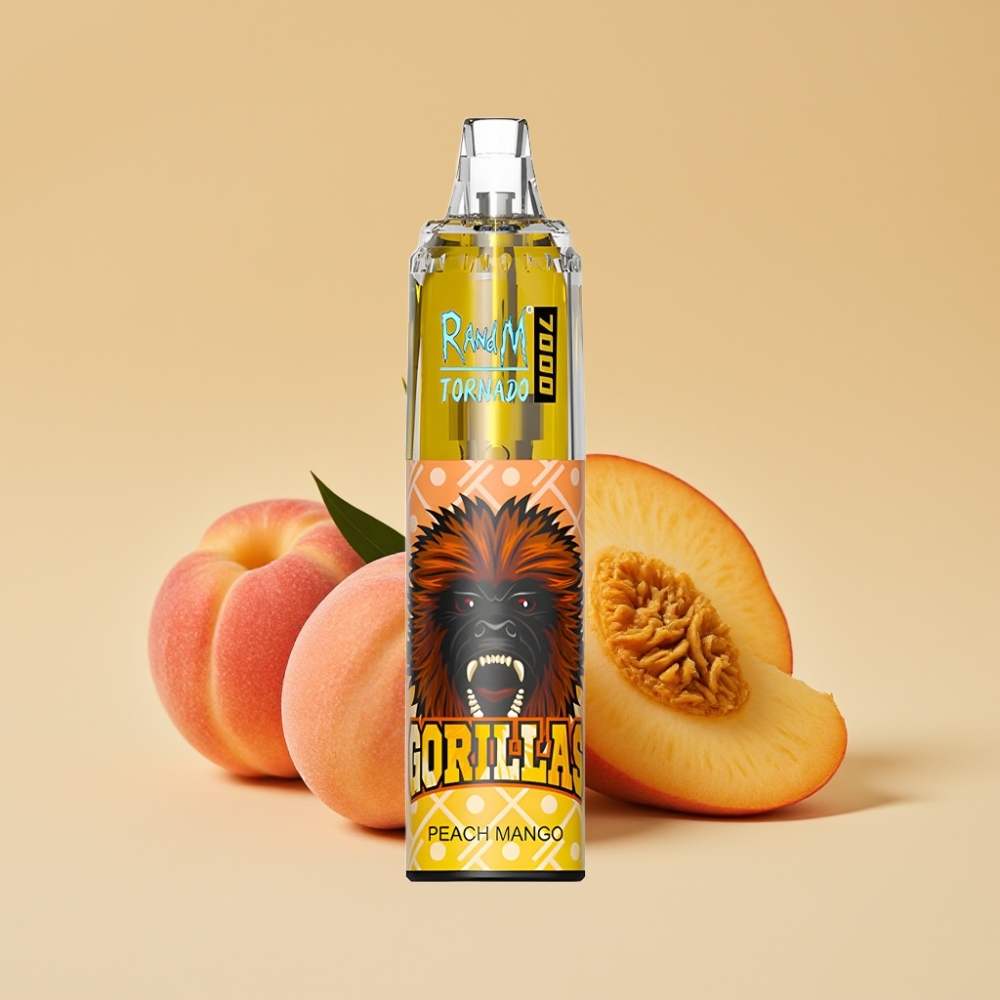 RandM Fumot Tornado 7000 Puffs Jednokratni Vape Peach Mango – 14ML E-Liquid, Mesh Coil, Type-C, RGB Light