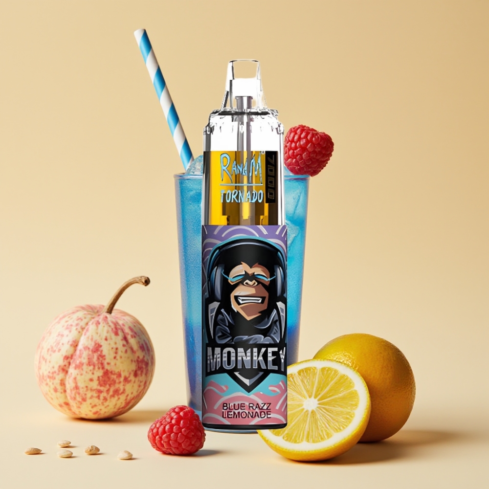 RandM Fumot Tornado 7000 Puffs Jednokratni Vape Plava Malina Limunada, 14ML, 850MAH, Mesh Coil, Type-C, RGB, 0-5% Nikotin, Air-Adjustable