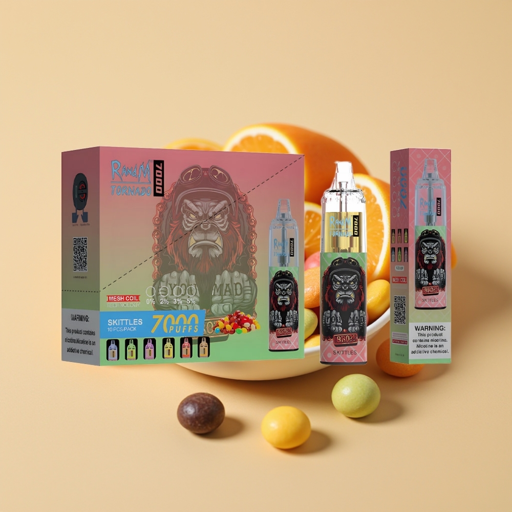 RandM Fumot Tornado 7000 Puffs Jednokratni Vape Skittles – 14ML, Mesh Coil, Type-C, RGB