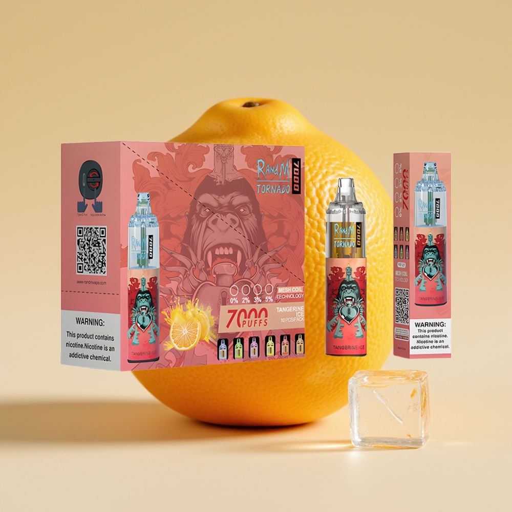RandM Fumot Tornado 7000 Puffs Jednokratni Vape Tangerine Ice sa 14ML tečnosti, Mesh Coil i RGB Light
