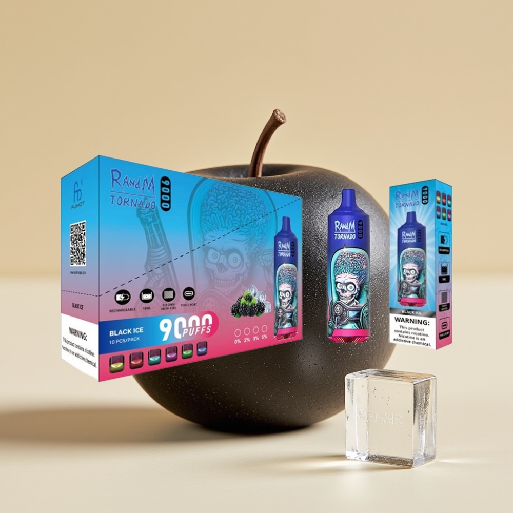 RandM Fumot Tornado 9000 Puffs – 18mL, 850mAh, Mesh Coil, RGB Display, Crni Led (Black Ice)