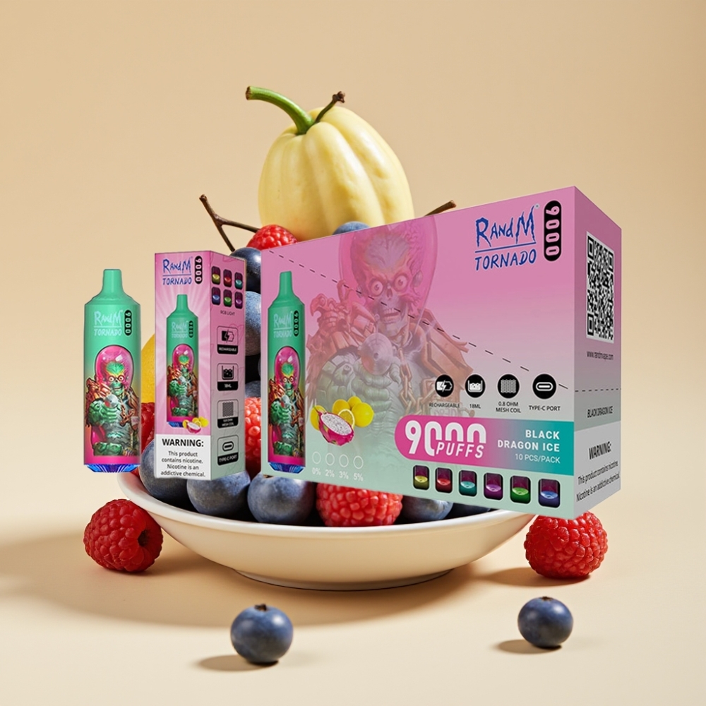 RandM Fumot Tornado 9000 Puffs 18mL Blue Razz Kush Mesh Coil RGB Display Jednokratni Vape
