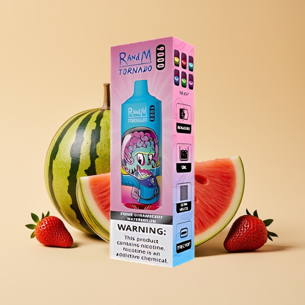RandM Fumot Tornado 9000 Puffs Jednokratni Vape 850mAh 18mL Mesh Coil RGB Display Prime Jagoda Lubenica