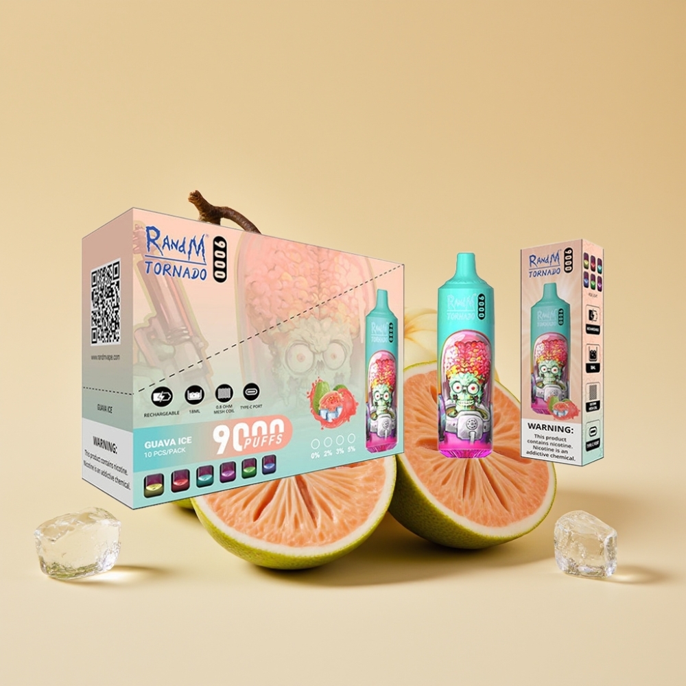 RandM Fumot Tornado 9000 Puffs Jednokratni Vape Guava Ice - 850mAh, 18mL, Mesh Coil, RGB Display