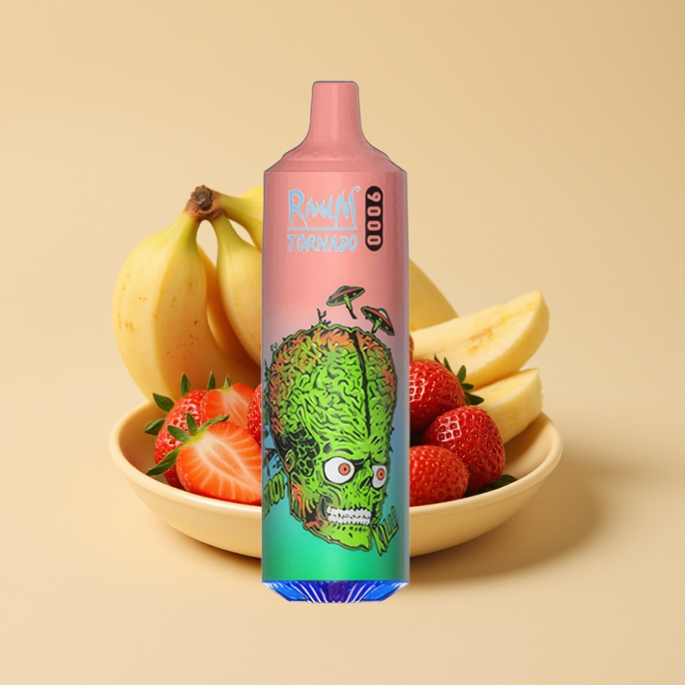 RandM Fumot Tornado 9000 Puffs Jednokratni Vape Jagoda Banana 850mAh 18mL Mesh Coil RGB Display