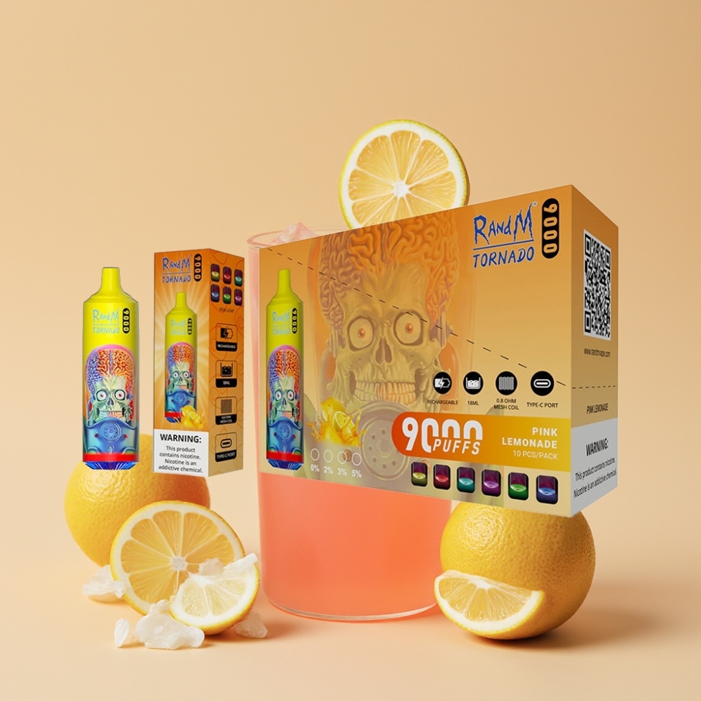 RandM Fumot Tornado 9000 Puffs Jednokratni Vape Roze Limunada 850mAh 18mL Mesh Coil RGB Display