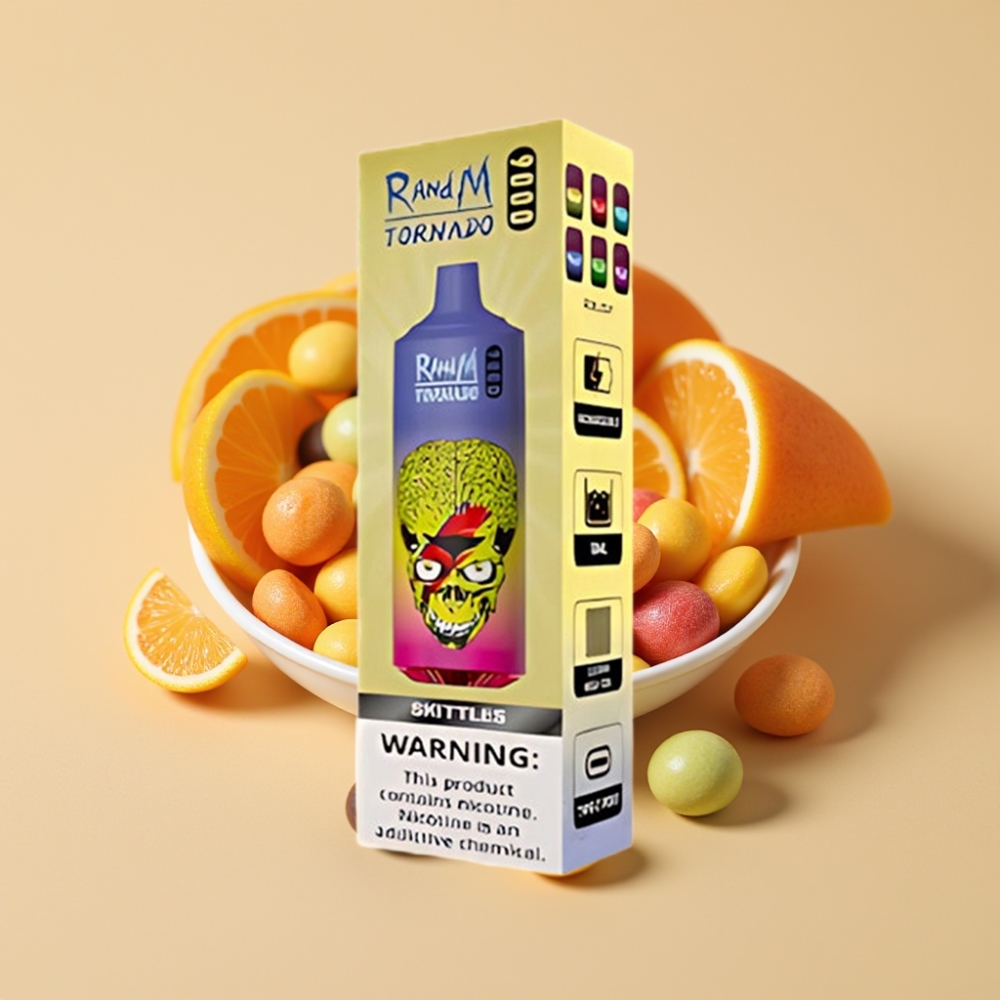 RandM Fumot Tornado 9000 Puffs Jednokratni Vape sa ukusom Skittles, 18 mL, Mesh Coil, RGB Display
