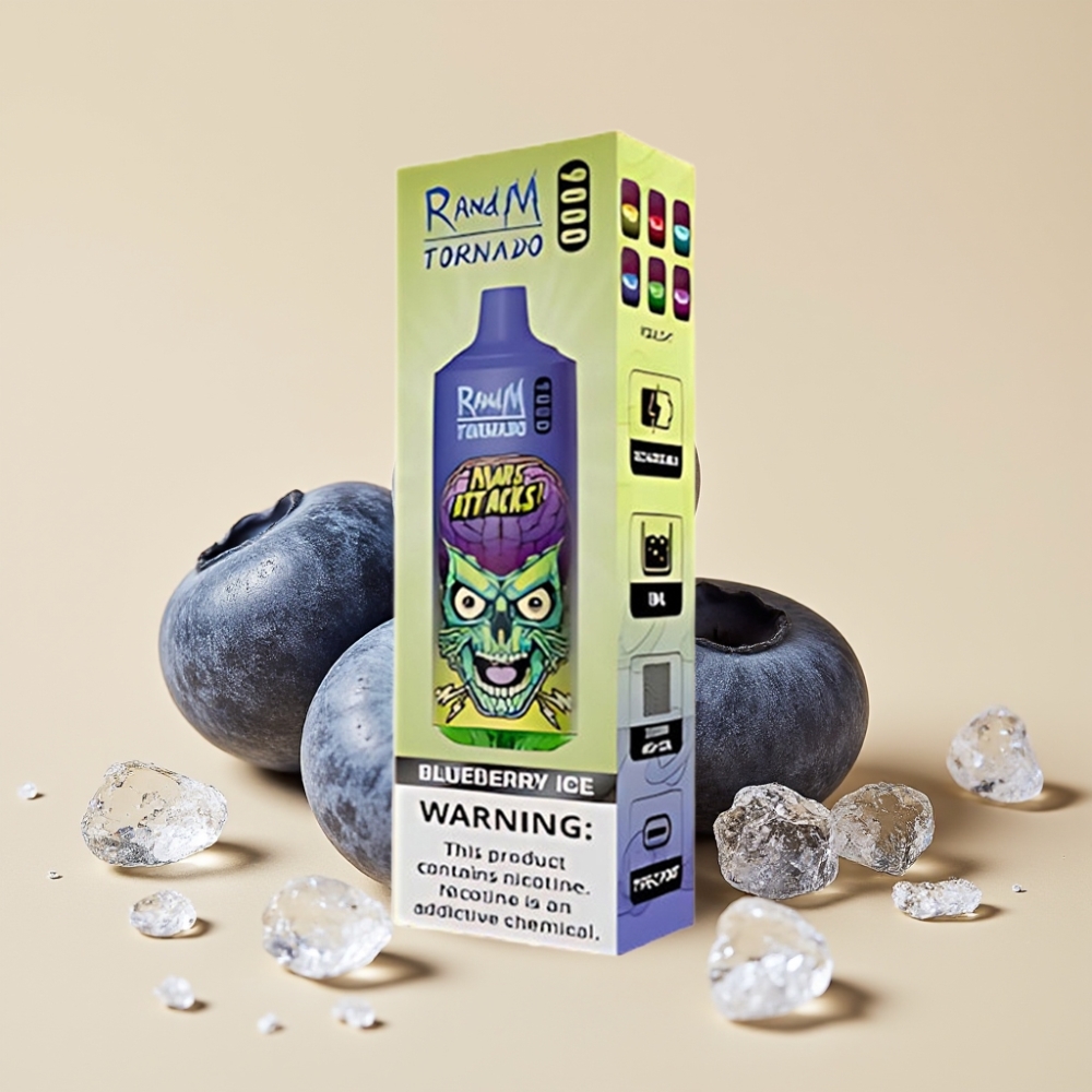 RandM Fumot Tornado 9000 Puffs Jednokratni Vape with Mesh Coil & RGB Display - Borovnica Led (Blueberry Ice)