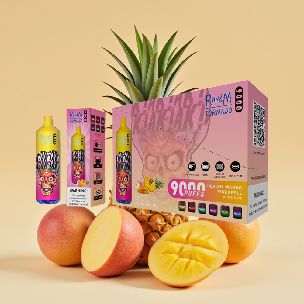 RandM Tornado 9000 Puffs 18mL Mesh Coil RGB Display Brestasto Mango Ananas