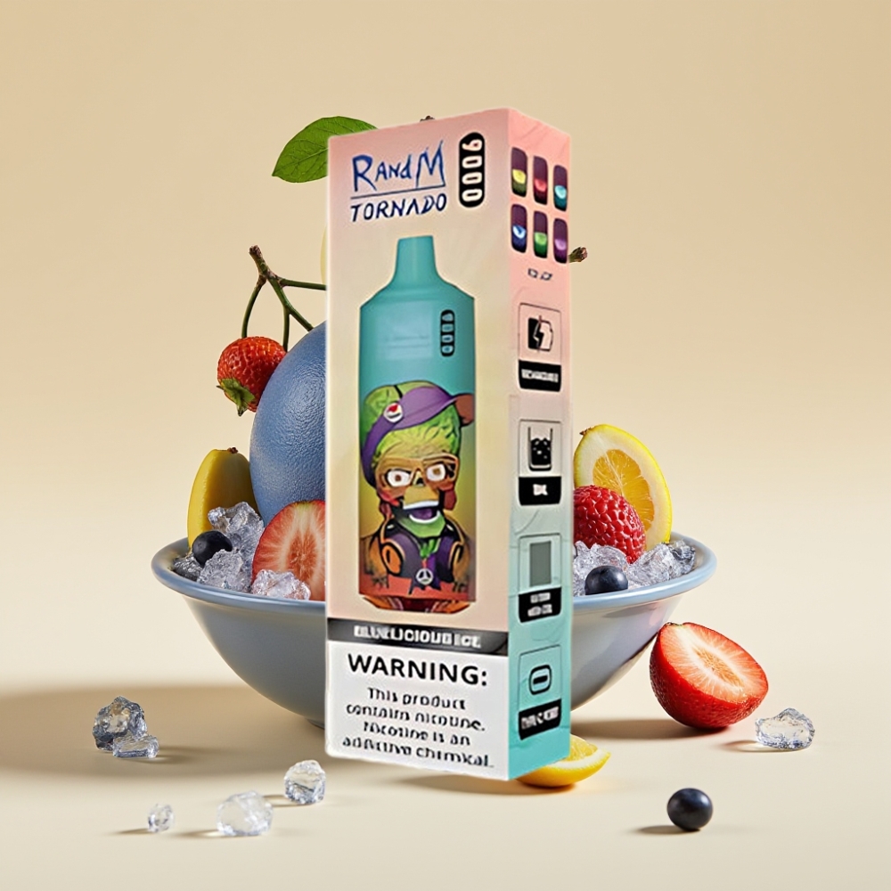 RandM Tornado 9000 Puffs Jednokratni Vape 18 mL Mesh Coil RGB Display Plavi Ledeni