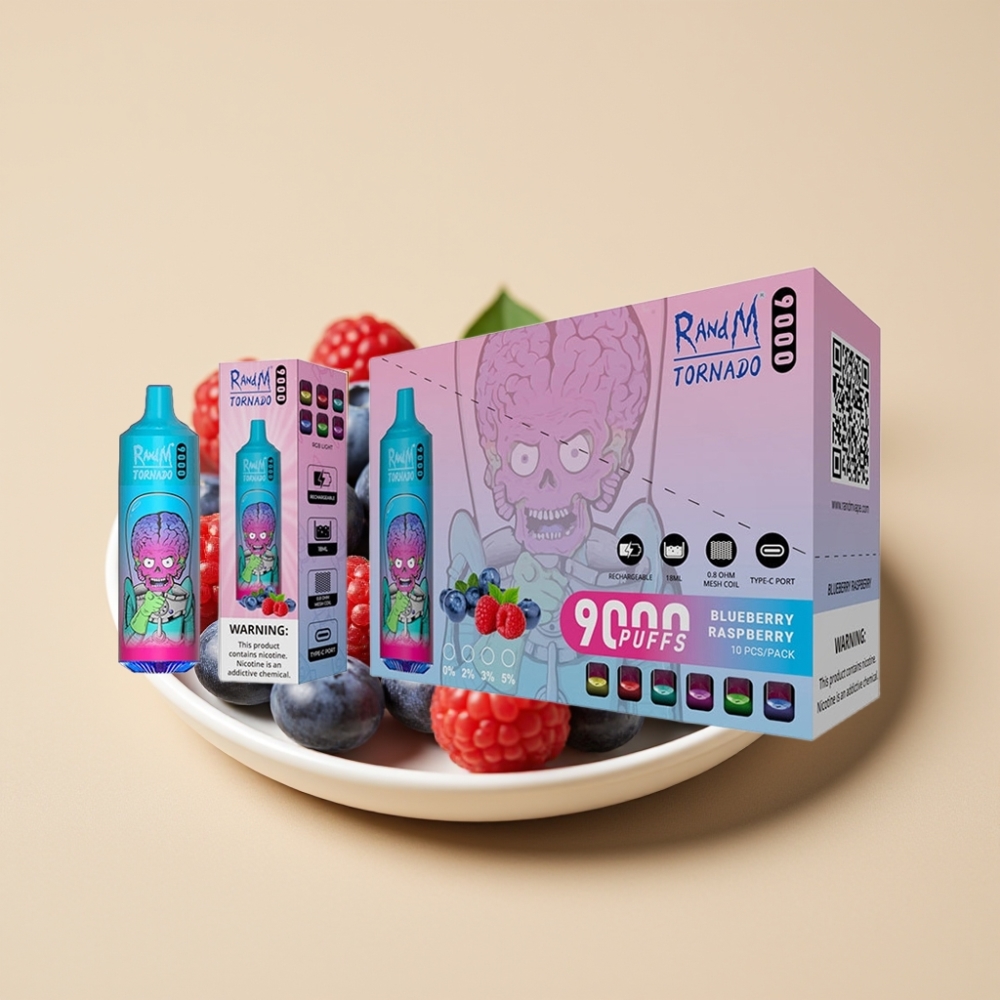 RandM Tornado 9000 Puffs Jednokratni Vape 18mL 850mAh Mesh Coil RGB Display Borovnica Malina