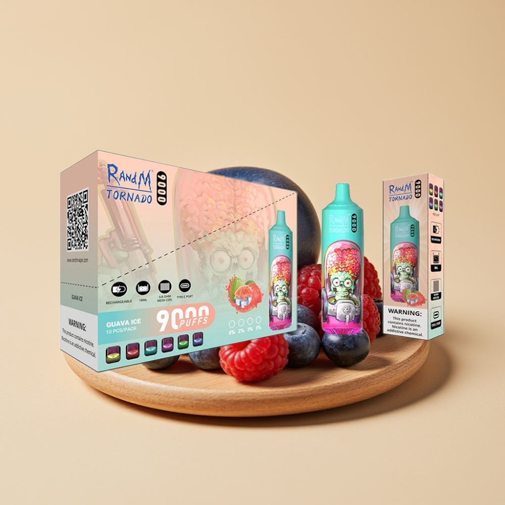 RandM Tornado 9000 Puffs Jednokratni Vape 18mL Mesh Coil RGB Display Plava Kisela Malina