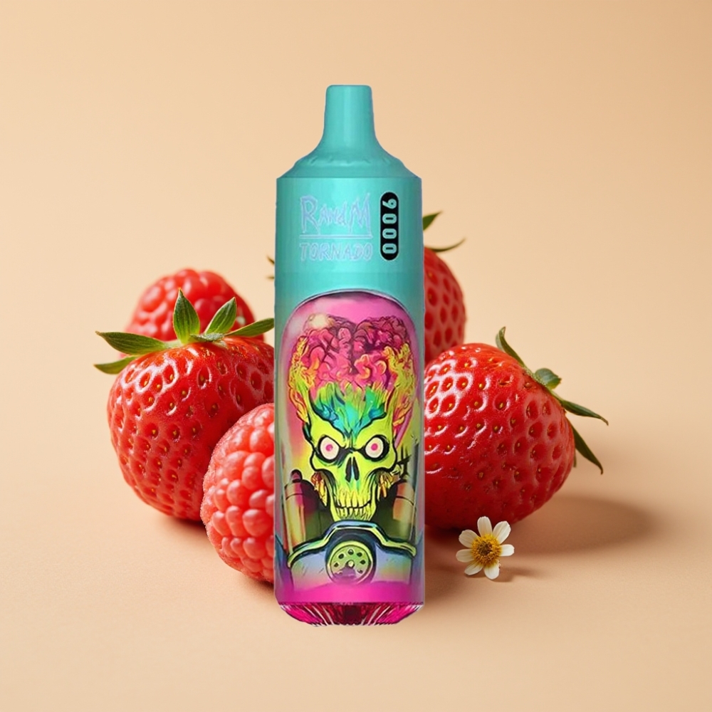 RandM Tornado 9000 Puffs Jednokratni Vape sa Jagodom i Malinom – 18mL, Mesh Coil, RGB Display