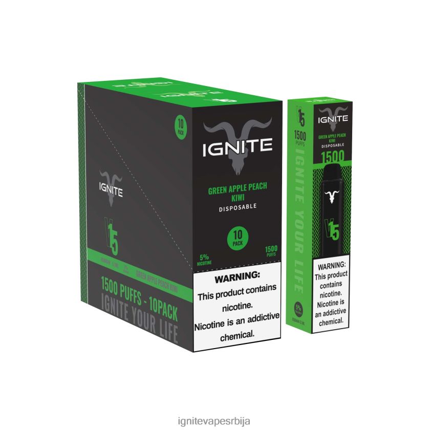 IGNITE V15 вапе оловка 10 ком зелена јабука бресква киви Ignite Vape Srbija L42H101
