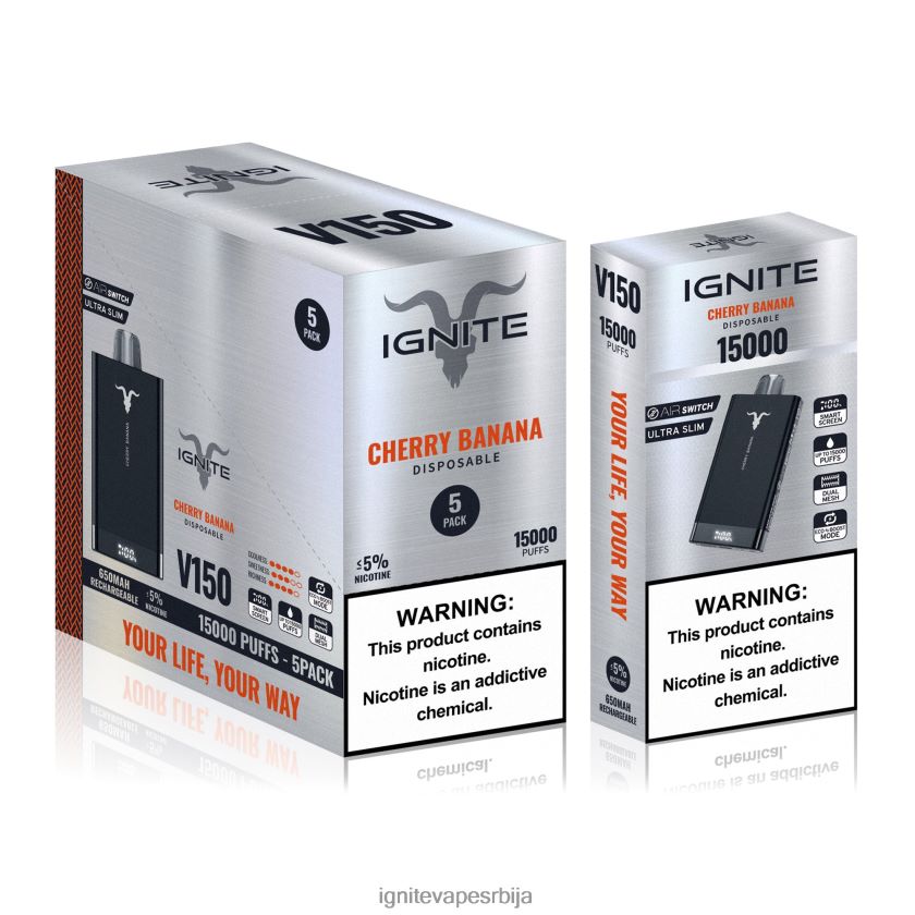 IGNITE V150 вапе оловка 5 ком трешња банана Ignite Puff Price L42H83
