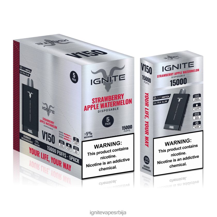IGNITE V150 вапе оловка 5 ком јагода јабука лубеница Ignite Vape Srbija L42H91