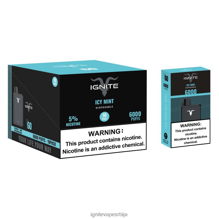 IGNITE V60 вапе оловка 10 ком ледена мента Ignite Puff Bar L42H20