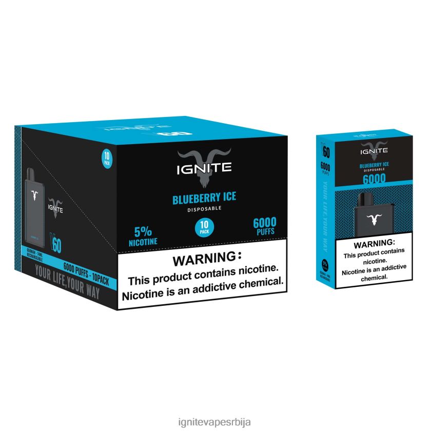 IGNITE V60 вапе оловка 10 ком лед од боровнице Ignite Puff Price L42H13