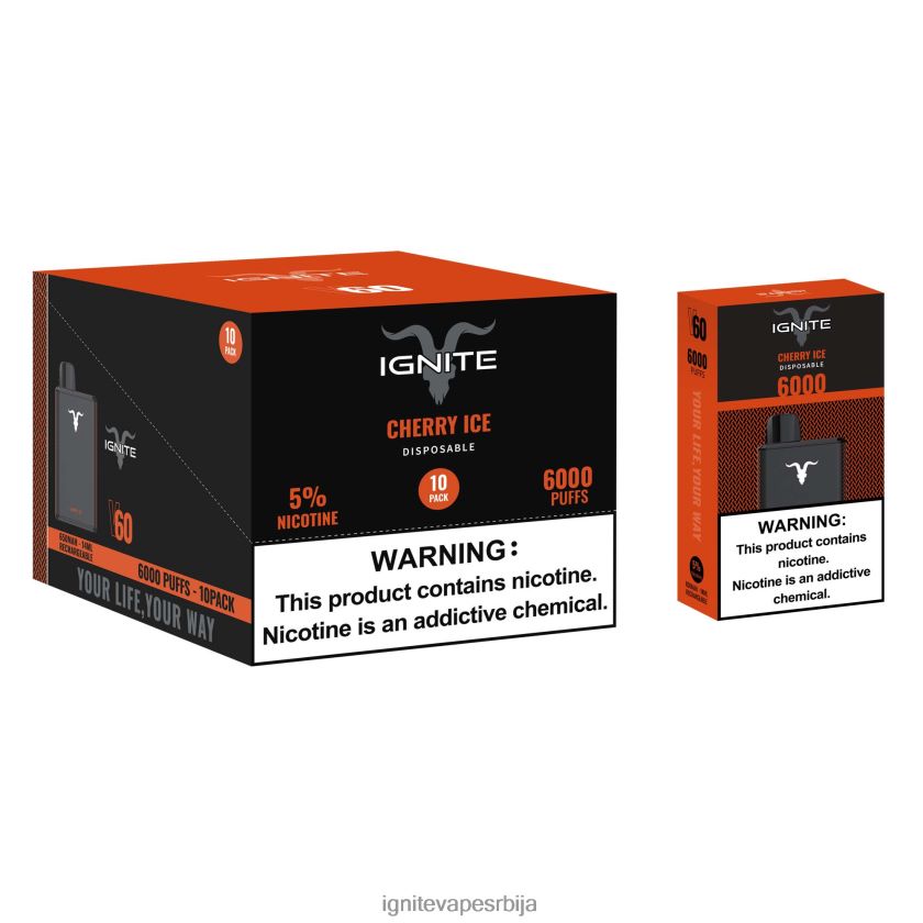 IGNITE V60 вапе оловка 10 ком трешња лед Ignite Rechargeable Vape L42H17