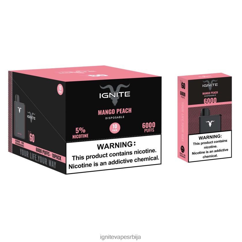 IGNITE V60 вапе оловка 10 ком манго бресква Ignite Vape Srbija L42H21
