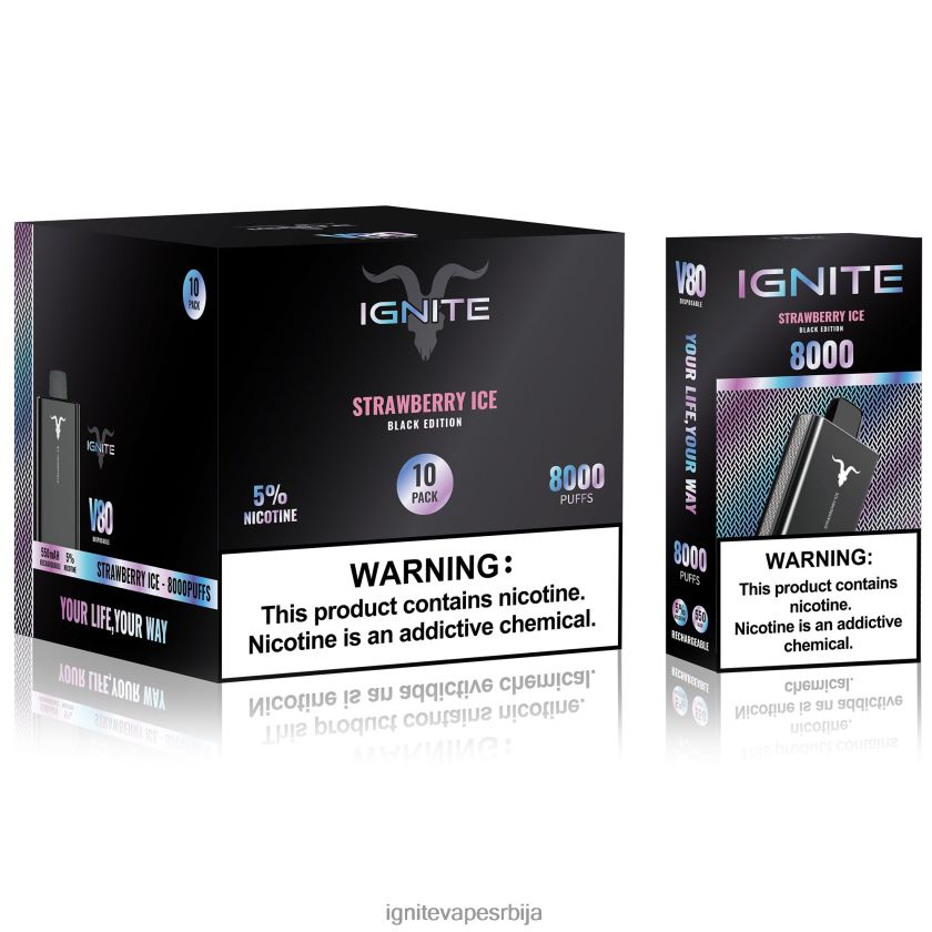 IGNITE V80 вапе оловка 10 ком лед од јагоде Ignite Puff Price L42H63
