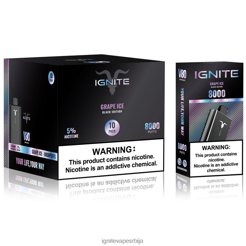 IGNITE V80 вапе оловка 10 ком грожђани лед Ignite Rechargeable Vape L42H57